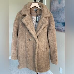 PrettyLittleThing Pretty Little Thing Camel Borg Drop Arm Midi Teddy Coat 6 NWT